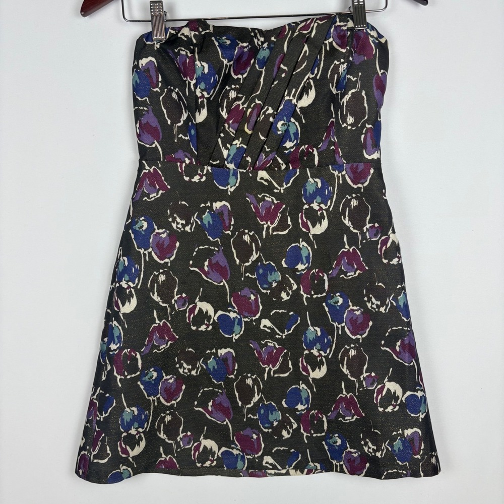American Eagle Floral Strapless Dress Mini Metallic